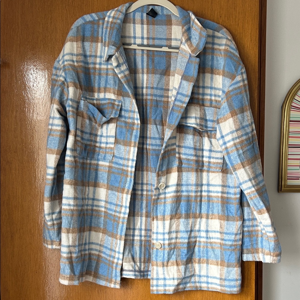 SHEIN Blue and Brown Checkered Jacket